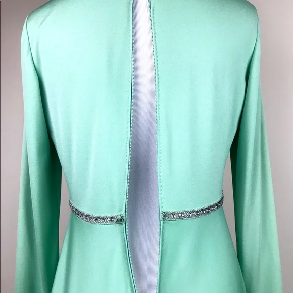 Lillie Rubin Vintage Green Crystal Embellished Gown Dress Knit Sustainable - Picture 6 of 8